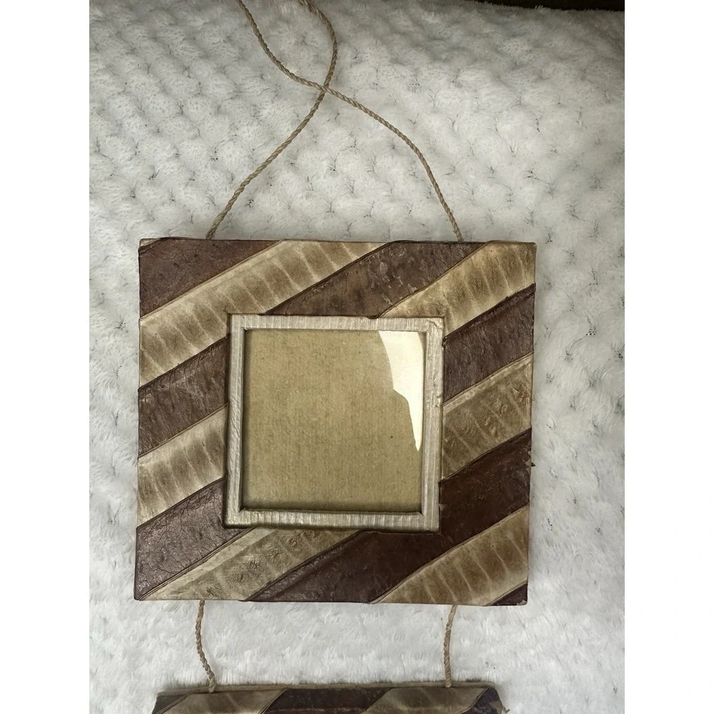 Handcrafted Natural Plant Material Triple Hanging Picture Frames Wall Decor